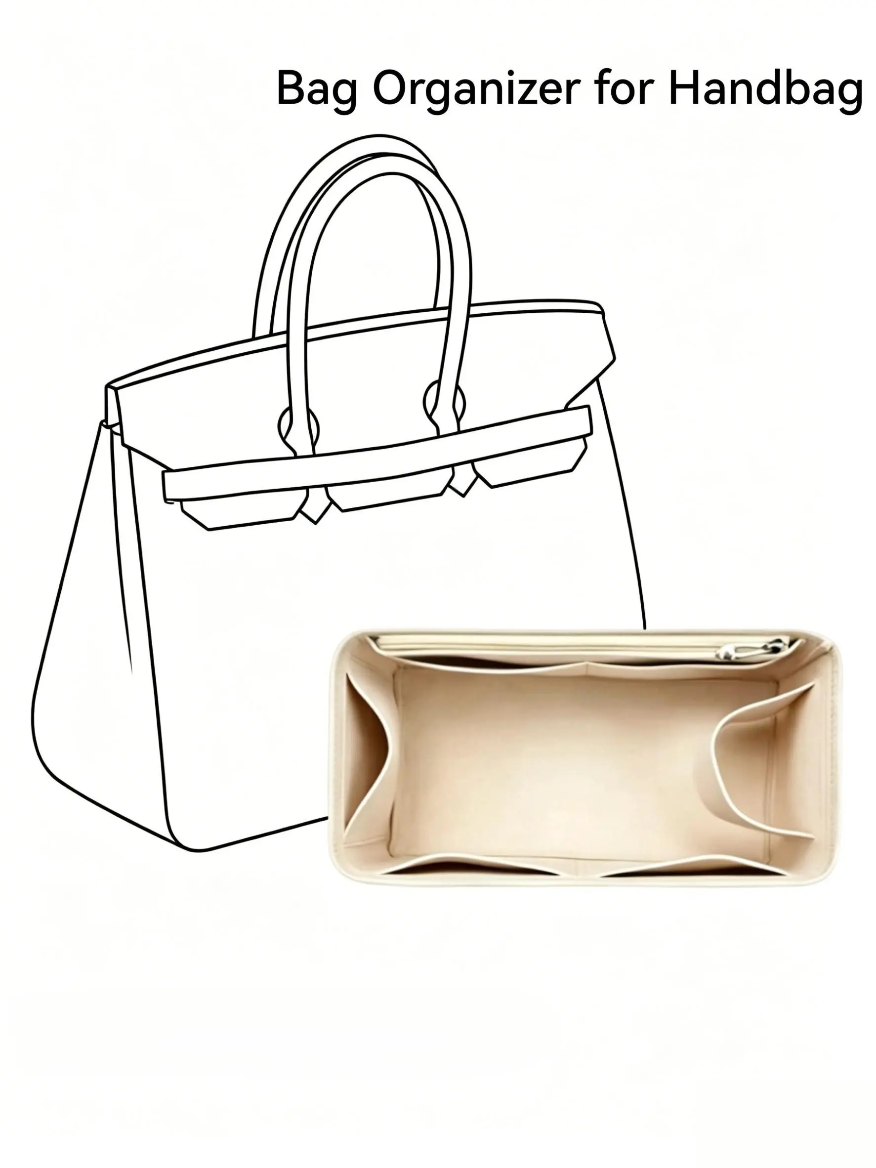 New Bag Organizer Insert fits Birkin 25-35 Bag, Felt Handbag Organizer with Zipper, Purse Organizer Insert for Luxury Bags, Storage Divider for Bags, Versatile Travel Accessory, Bag Accessories