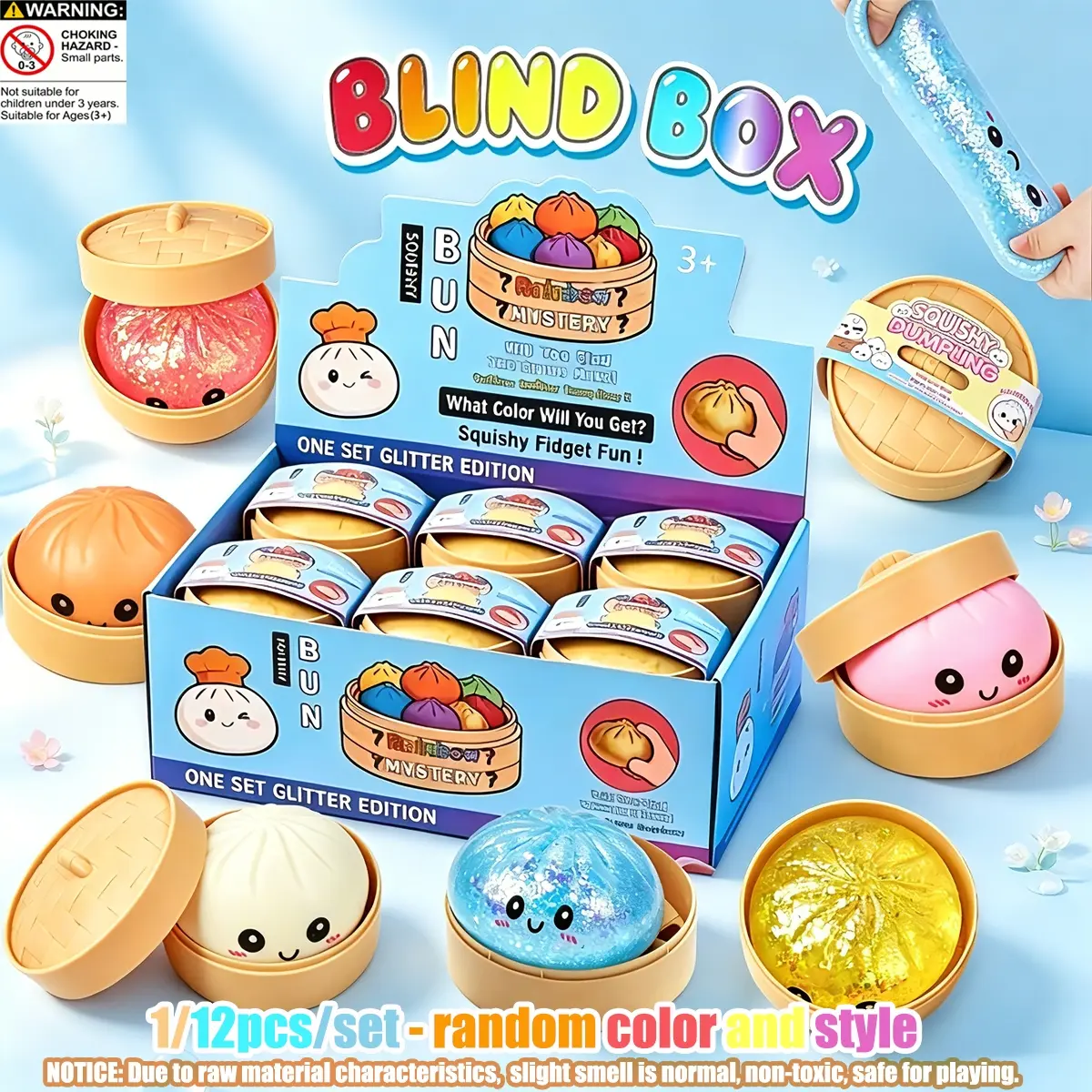 1/12pcs/set - Shining Stress Relieving Bun Box Set, Soft Squeeze Toys for Relieving Stress, Mysterious Shining Dumplings, Stress Relieving Dough, Creative Release Slow Rebound Pinching, Party Gifts