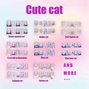 bow & rhinestone decoration design fake nails, 10pcs/set glossy false nails for women girls nail art, effortless press on nails manicure set, nail charms, nail supplies