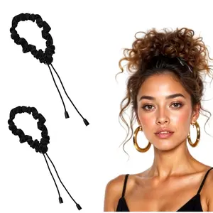 2Pcs Adjustable Hair Ties for Thick Length and Lock Hair Stretcher Soft Locs Dreads Black Color