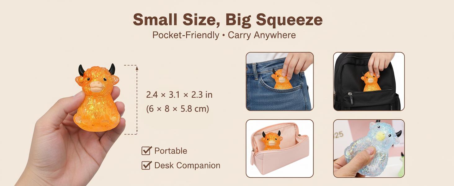 Cute Mini Highland Cow Squishy Toy, Slow Rising Stress Relief Fidget Sensory Toy, Perfect Easter Basket Stuffer Gift for Cow Lovers