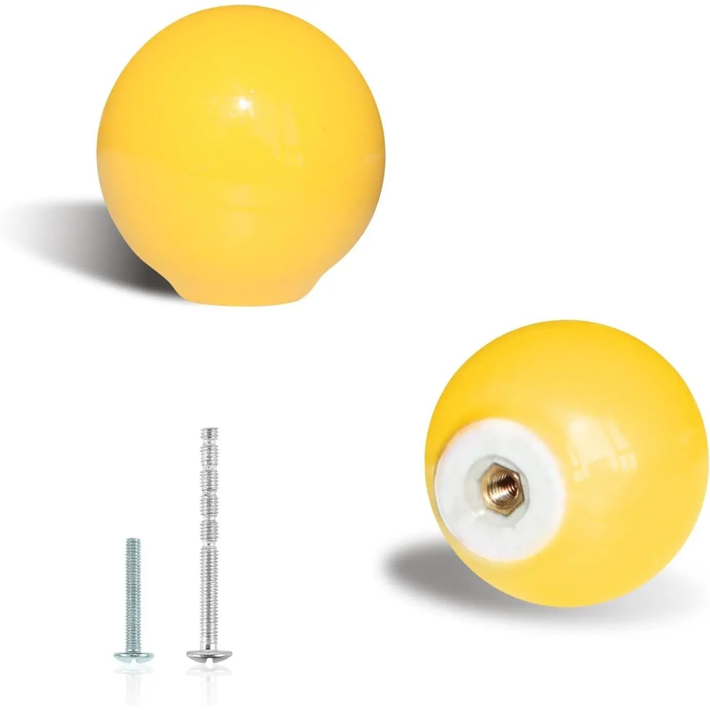 8 Pack Yellow Ceramic Dresser Knobs 1.3 Inch Round Cabinet Pulls Single Hole Cute Colorful Drawer Handles for Children's Room Kitchen Wardrobe Bathroom Cupboard