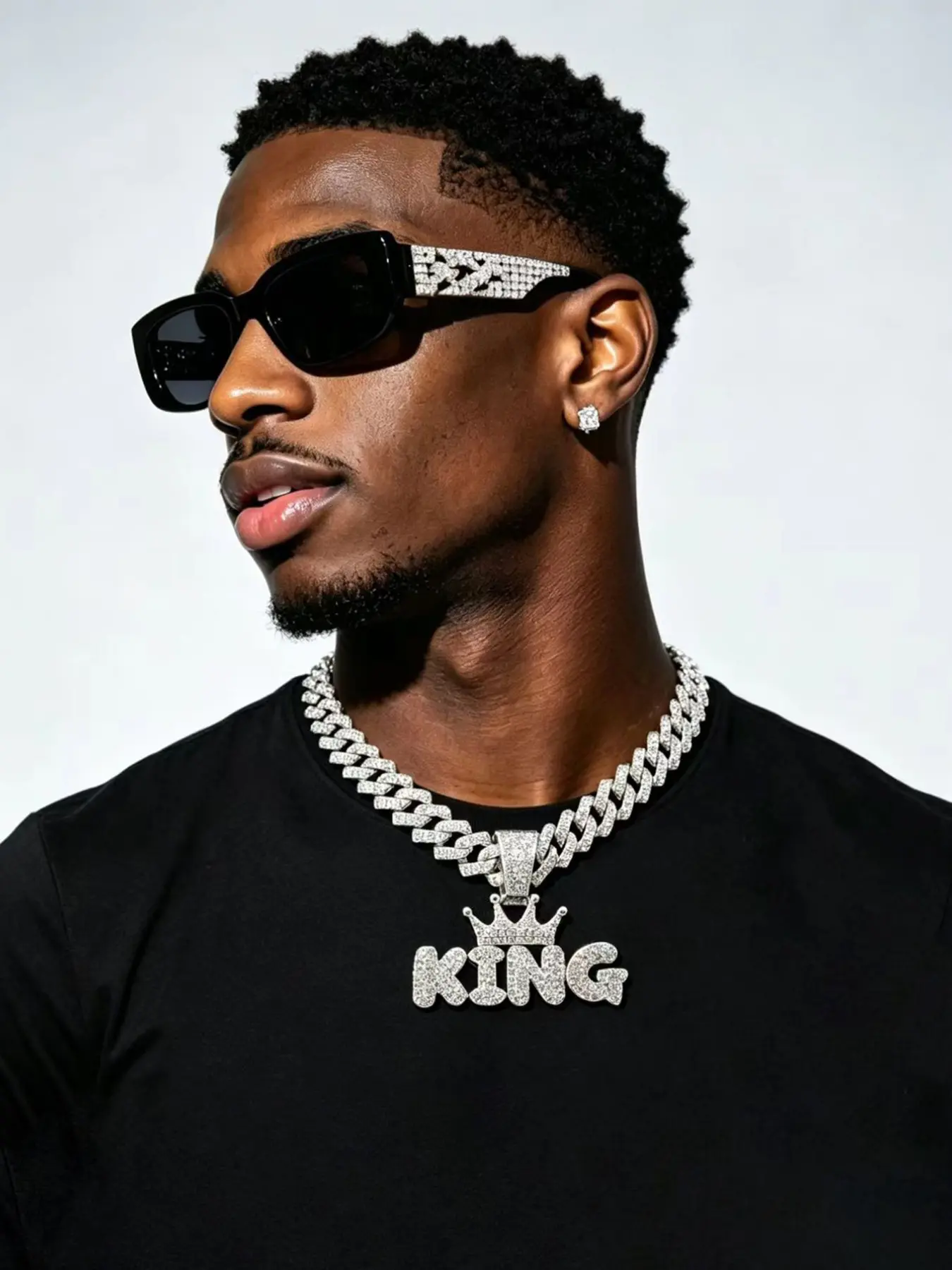 Iced Out Bling Crown King Pendant Necklace, Chain Necklace, Fashion Accessory Necklace, Punk Style Rhinestone Jewelry, Unisex Hip Hop Streetwear, Party Gift, All Seasons