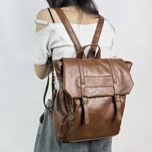school backpack bookbag Classic Vintage PU Leather Backpack Multi Pockets Adjustable Strap Casual Laptop Rucksack for Daily Commute School Outdoor Travel