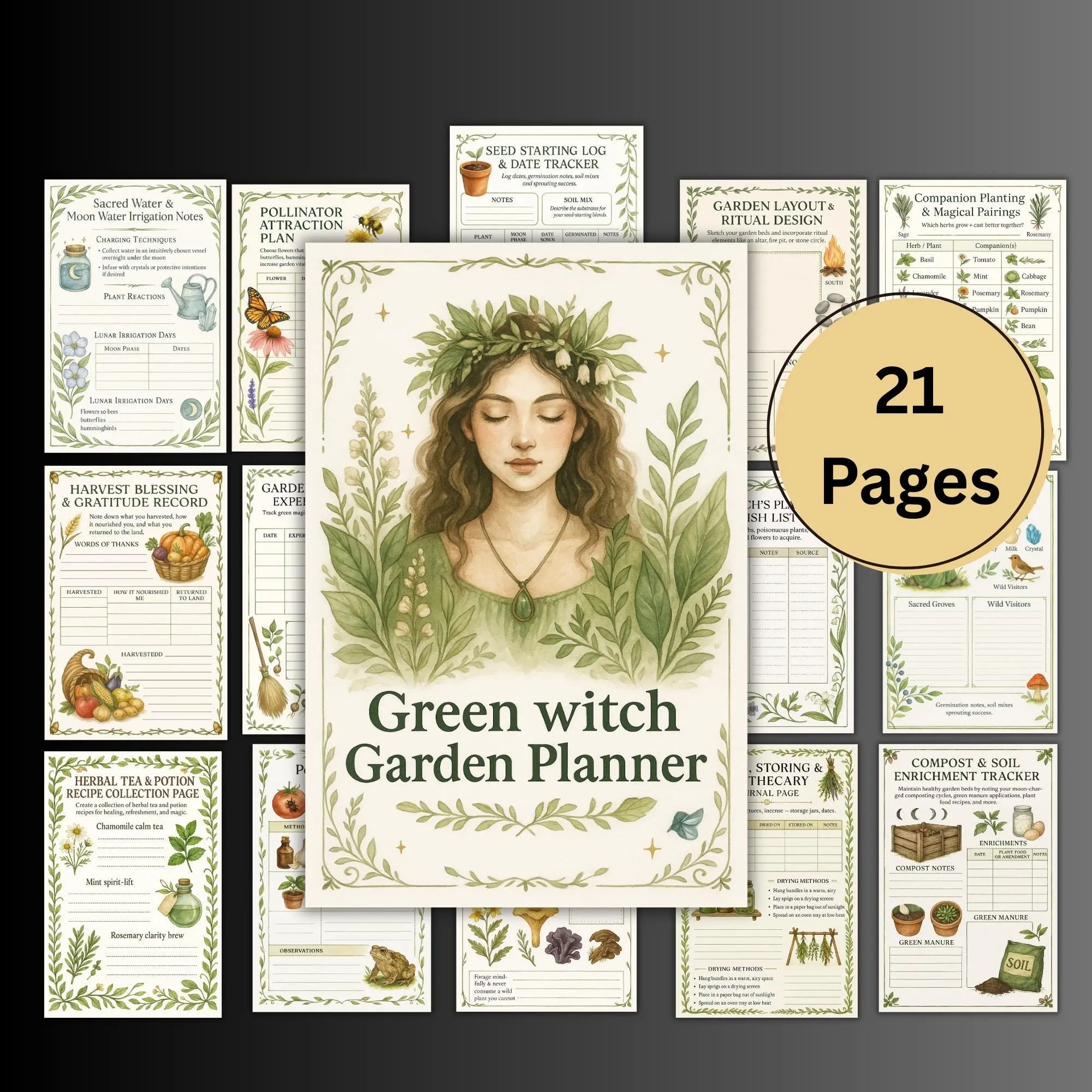 Witch Garden Planner, Herbal Witchcraft Guide, Plant Profiles, Grimoire Pages, Spells, Rituals, Mystical Bos Journal