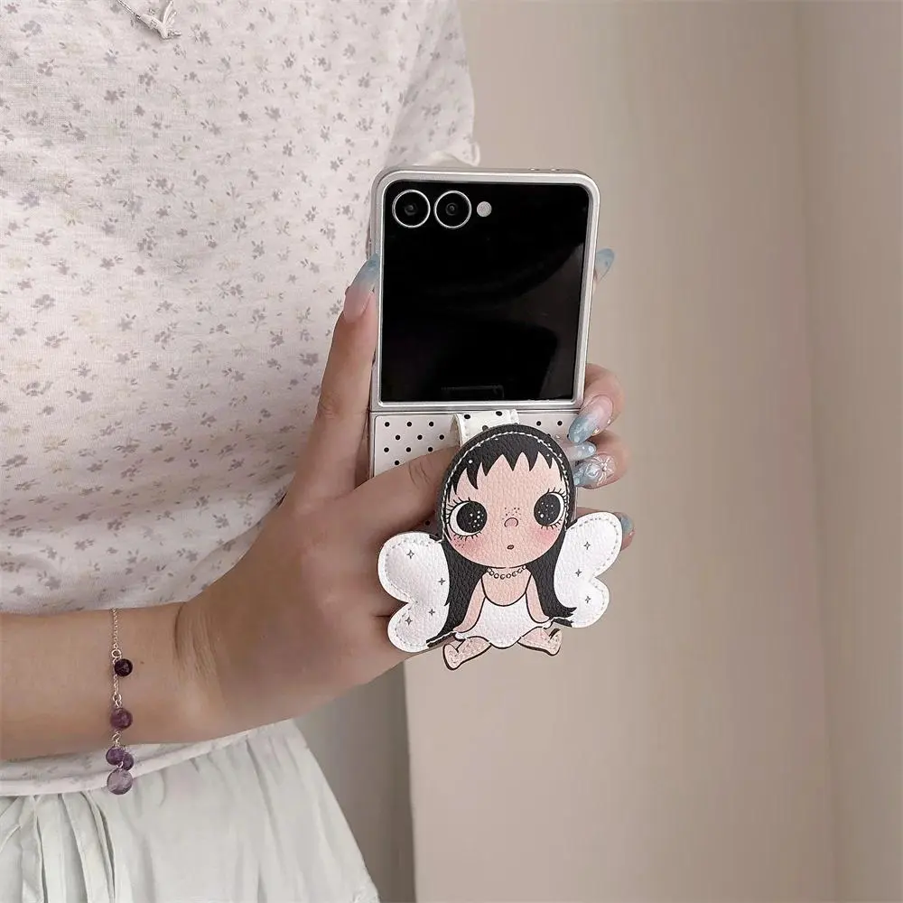 Cute Angel Girl Cartoon Grip Polka Dot Phone Case For Samsung Galaxy Z Flip 8 7 6 5 Shockproof Hard Protective Cover For Girls