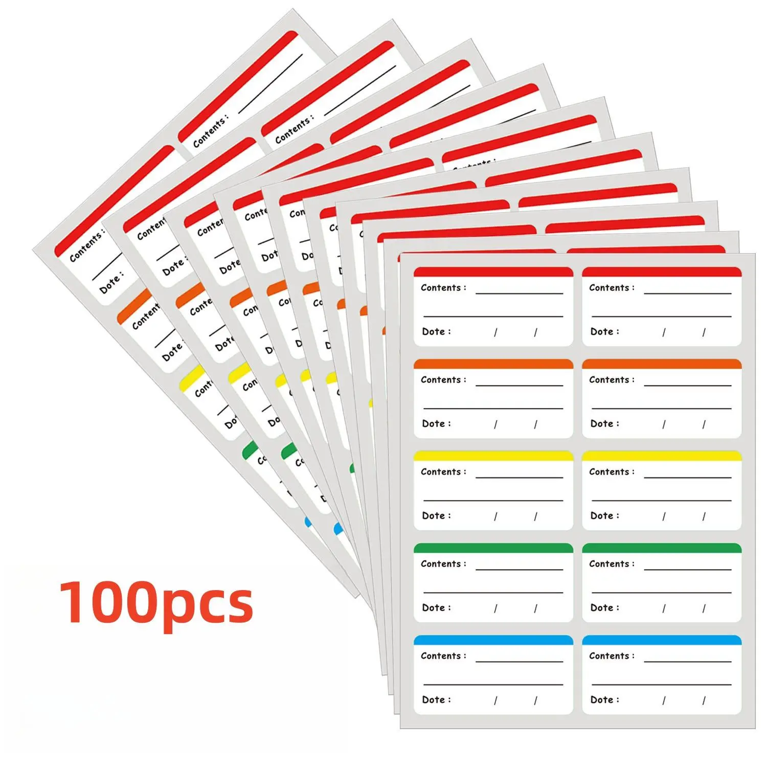 100 Colorful Freezer Labels Food Storage Stickers, Removable Adhesive Refrigerator Stickers for Food Containers, Kitchen Organization Tags