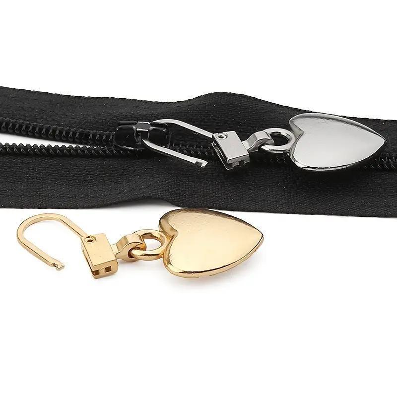 Heart Shaped Zipper Pull Replacement, 5 Counts Detachable Metal Zipper Pull Kit, Accessory for Coats Backpacks Jackets Pants Jeans Suitcase Purses Handbags