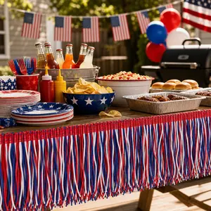 10.9Yards X 3.9inch 4th of July Chainette Fringe Trim, Red White Blue Fringe Trim Decoration for Costumes Sewing Home DIY Party Parade Float Decor