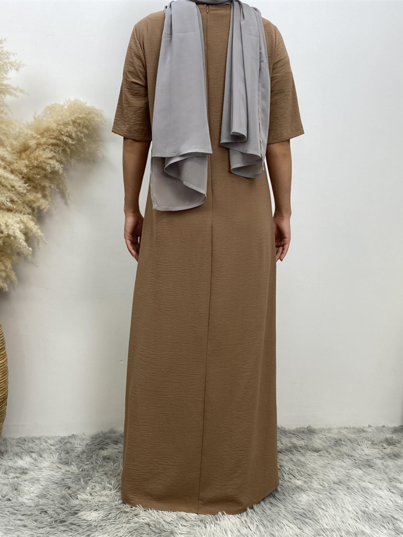 Women's Modest Solid Color Round Neck Long Dress, Casual Half Sleeve Long Dress for Summer, Women's Islamic Clothing for Daily Wear, Muslim Dress, Modest Style Dress, Modest Muslim Outfits
