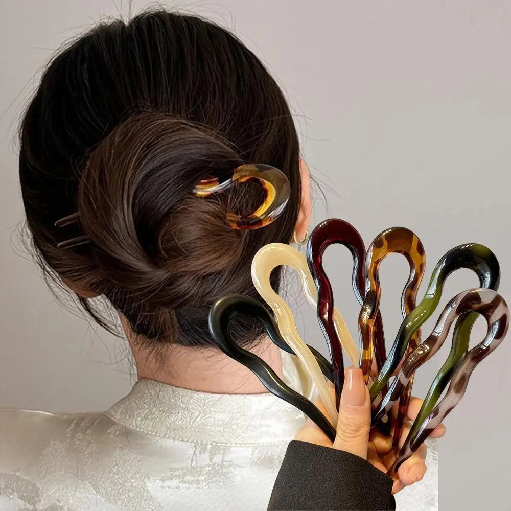 That Girl Vibe Acetate U Shaped Hair Pin | tortoiseshell chignon hair fork minimalist French style hair stick updo bun holder women hair styling accessory