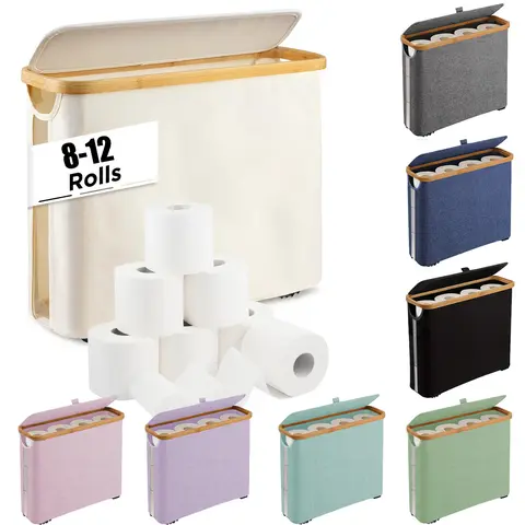 Multi-Color Toilet Paper Holder, Toilet Paper Storage, Bamboo Frame Mini Laundry Basket, Bathroom Organizer Supplies, Fits 8-12 Rolls, Ideal for Home & Narrow Spaces, Bathroom Organization