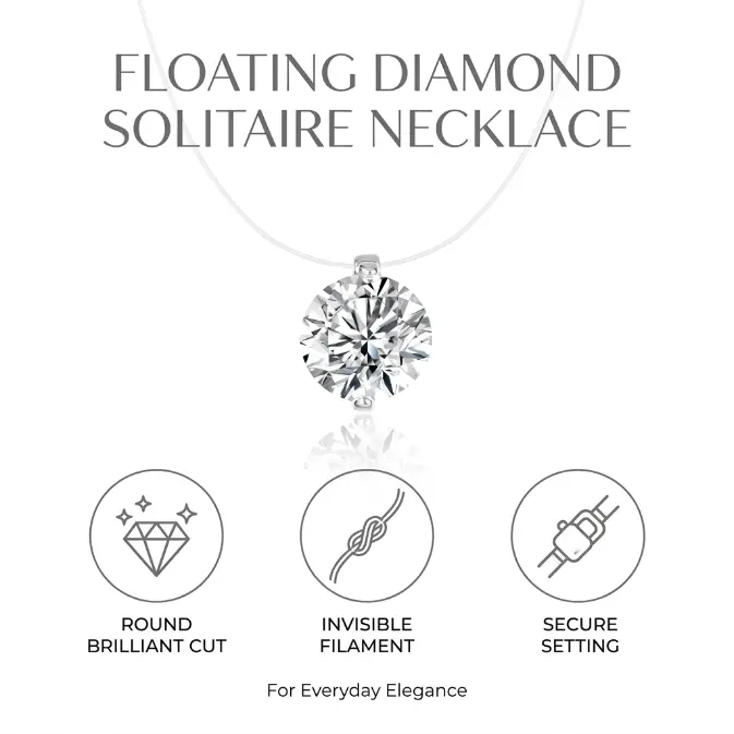 Women's Floating Cubic Zirconia Pendant Necklace Invisible Transparent Cord Minimalist Adjustable Choker Everyday Layering Jewelry Gift for Summer Vacation Beach Outfits Thick Clear Fishing Line