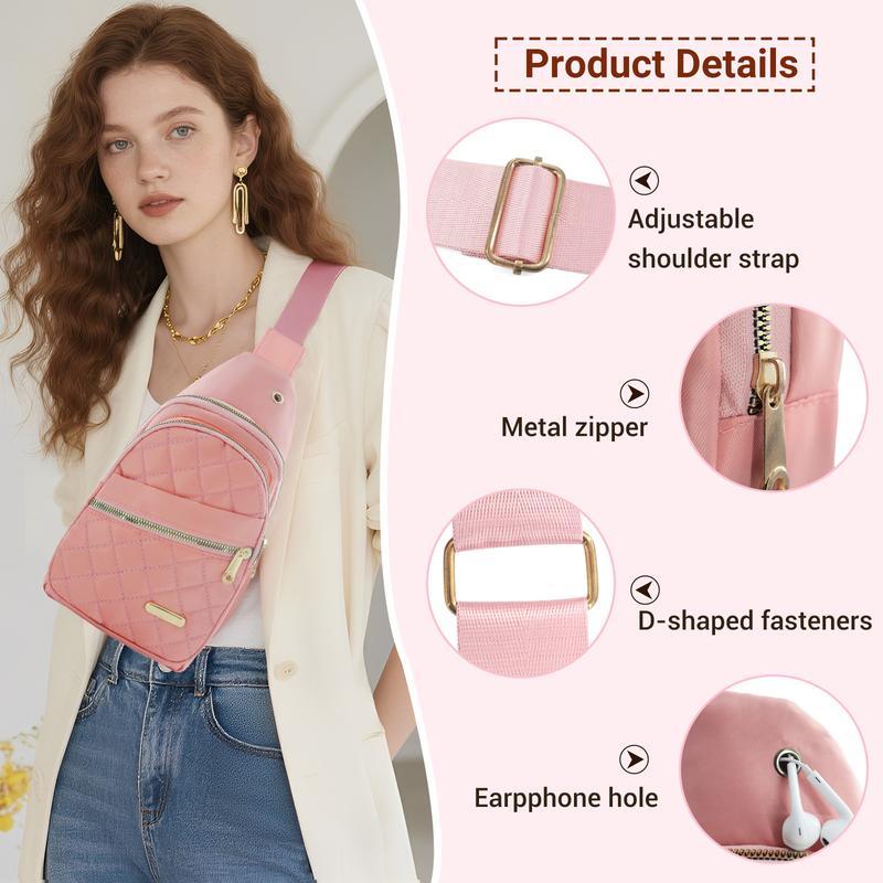 2026 Solid Color Quilted Fanny Pack - Casual Zipper Chest Belt Bum Bag, Adjustable Sling Bag for Daily Use, Lightweight & Waterproof