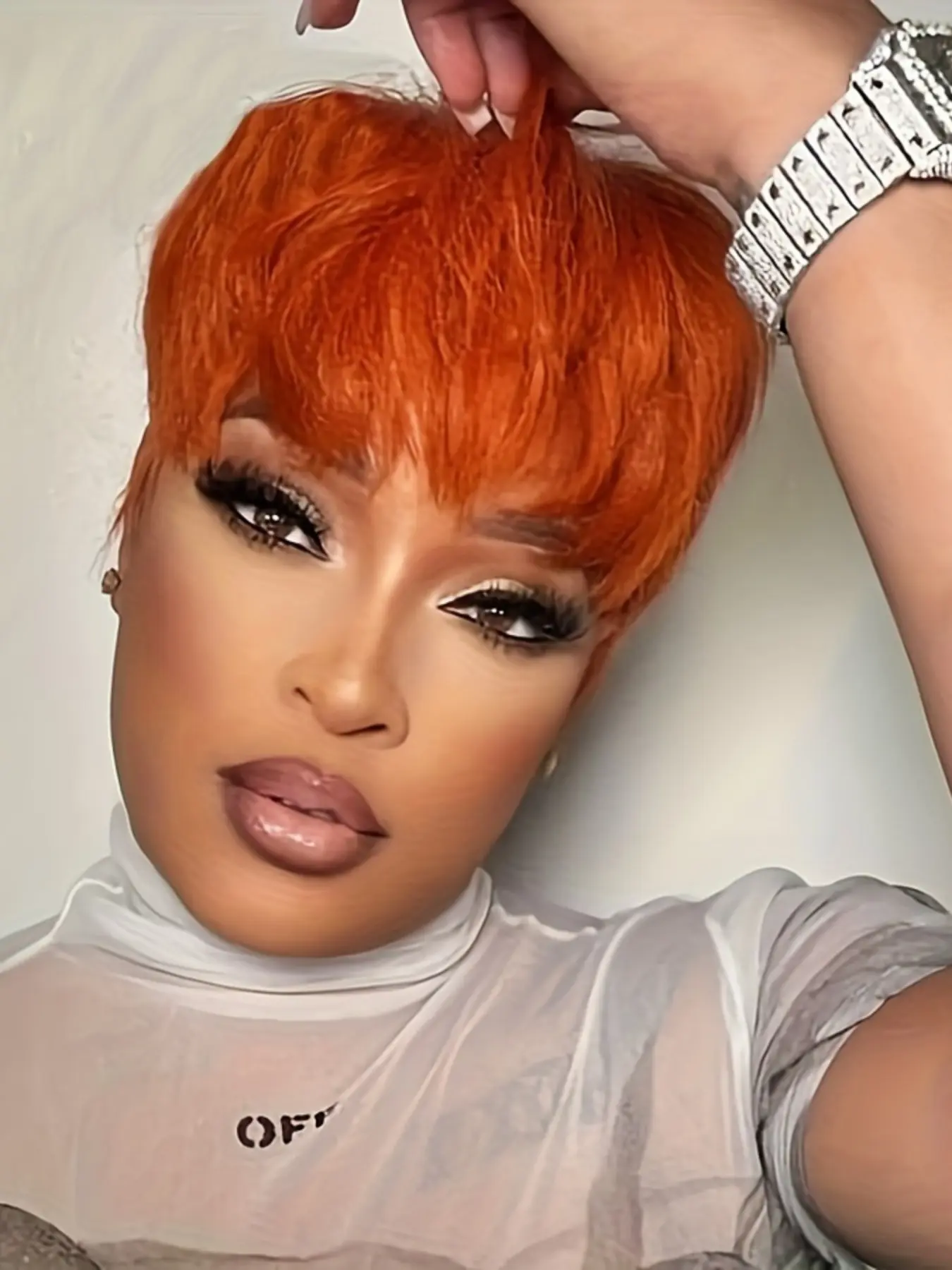 Short Pixie Cut Straight Wig Human Hair For Women Machine Made With Pre-Styled Bangs
