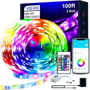 100ft Led Strip Lights for Bedroom, Color Changing Led Light Strips Kit with Bluetooth App Control and IR Remote, RGB Music Sync Lighting for Room, Home Decor