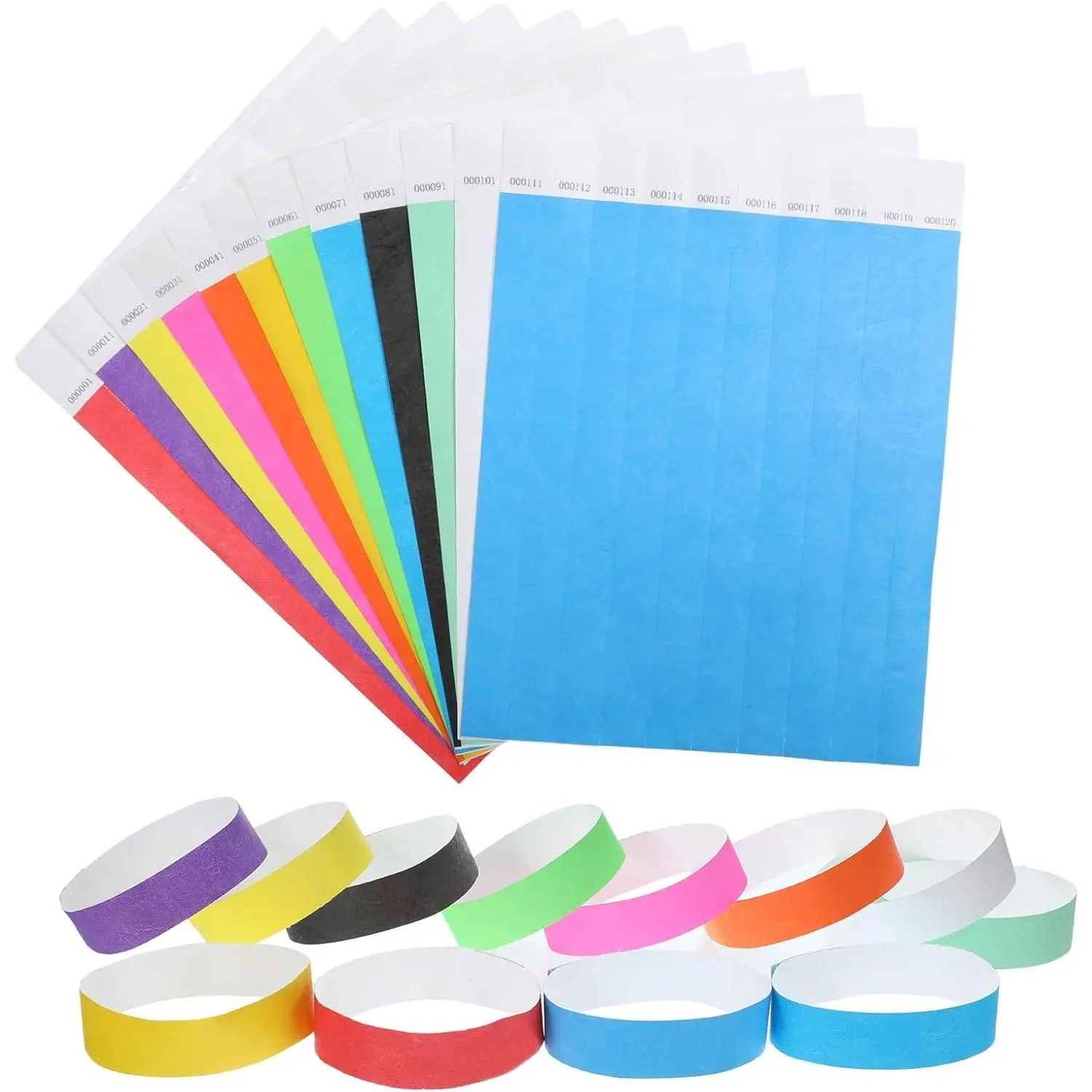 120 count Wristbands 1-120 Consecutive Numbers 12 Colored  Neon Tearproof Wrist Straps Admission Bracelets Tickets Paper Wristbands for Events Concert Club Entrance Festival Admission Party