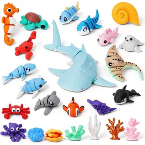 24Pcs 3D Printed Sea Animal Toys, 3D Printed Ocean Animals Figurines Toys for Kids, Flexible Articulated Fidget Toys for Birthday Party Favors Gifts Desk Pets Decoration, Classroom Rewardsfidget toys