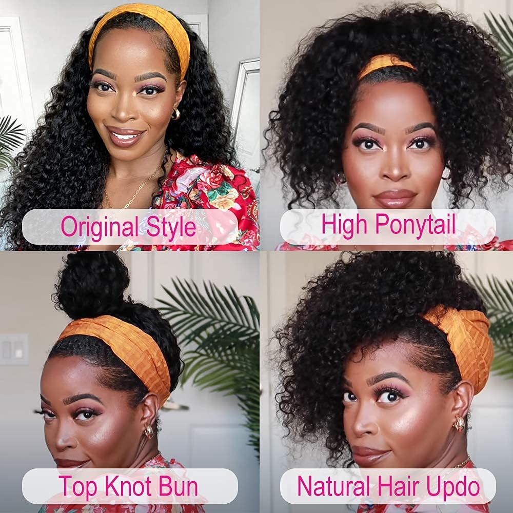 Bling Hair Headband Wig Human Hair Short Curly Wig For Women Glueless Kinky Curly Cheap Wig Fall Machine Made Non Lace Brazilian Remy Hair TikTokShopHolidayHaul