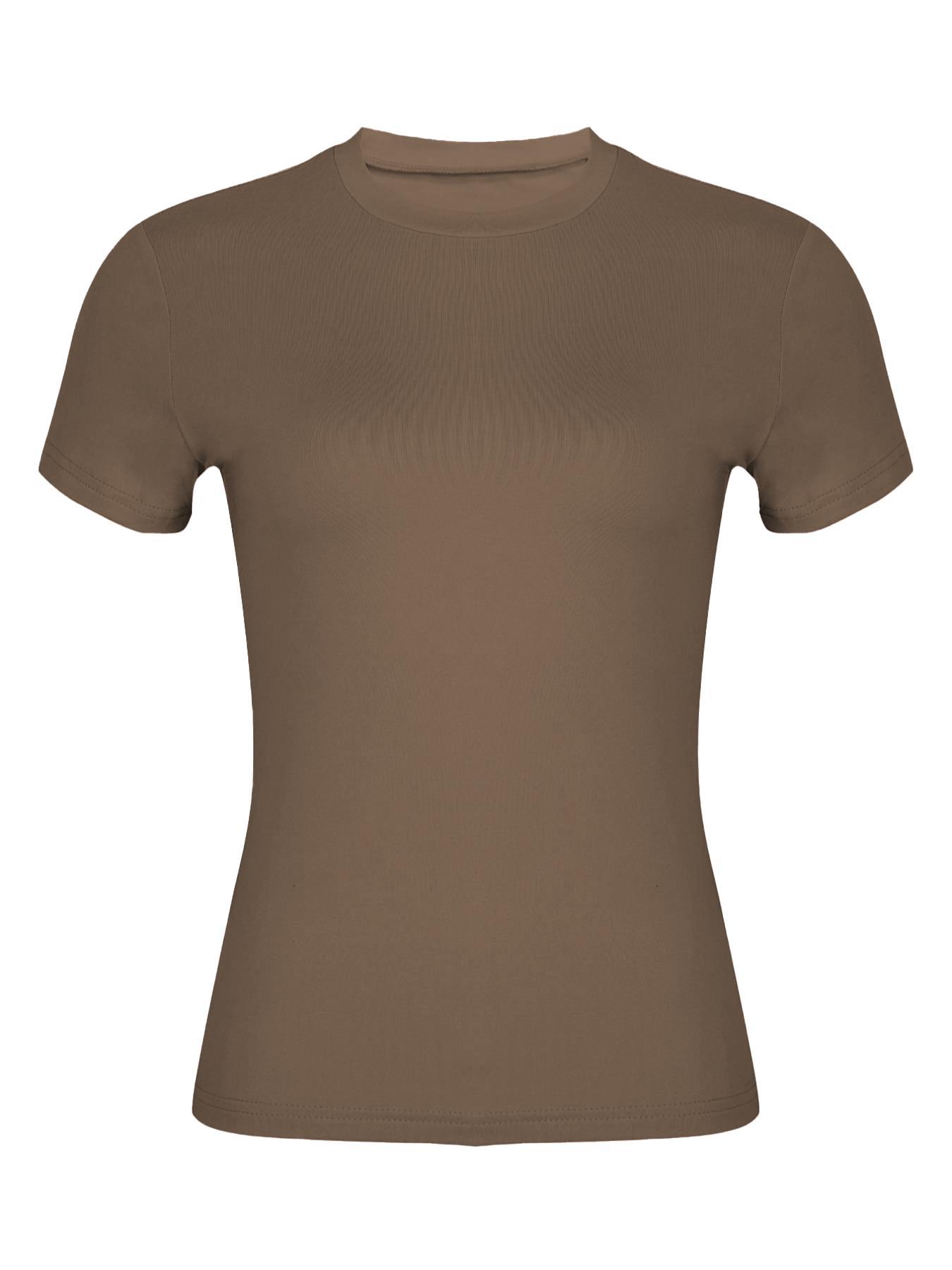Women's Solid Shortsleeve Round Neck Basic Tee, Casual Slim-fitting Short Sleeve T-shirt, Ladies Summer Clothes for Daily Wear, Womens Clothes, Womenswear, Tshirt, Crewneck Clothing, Top, Casual Summer Style, Casual Chic Minimalist