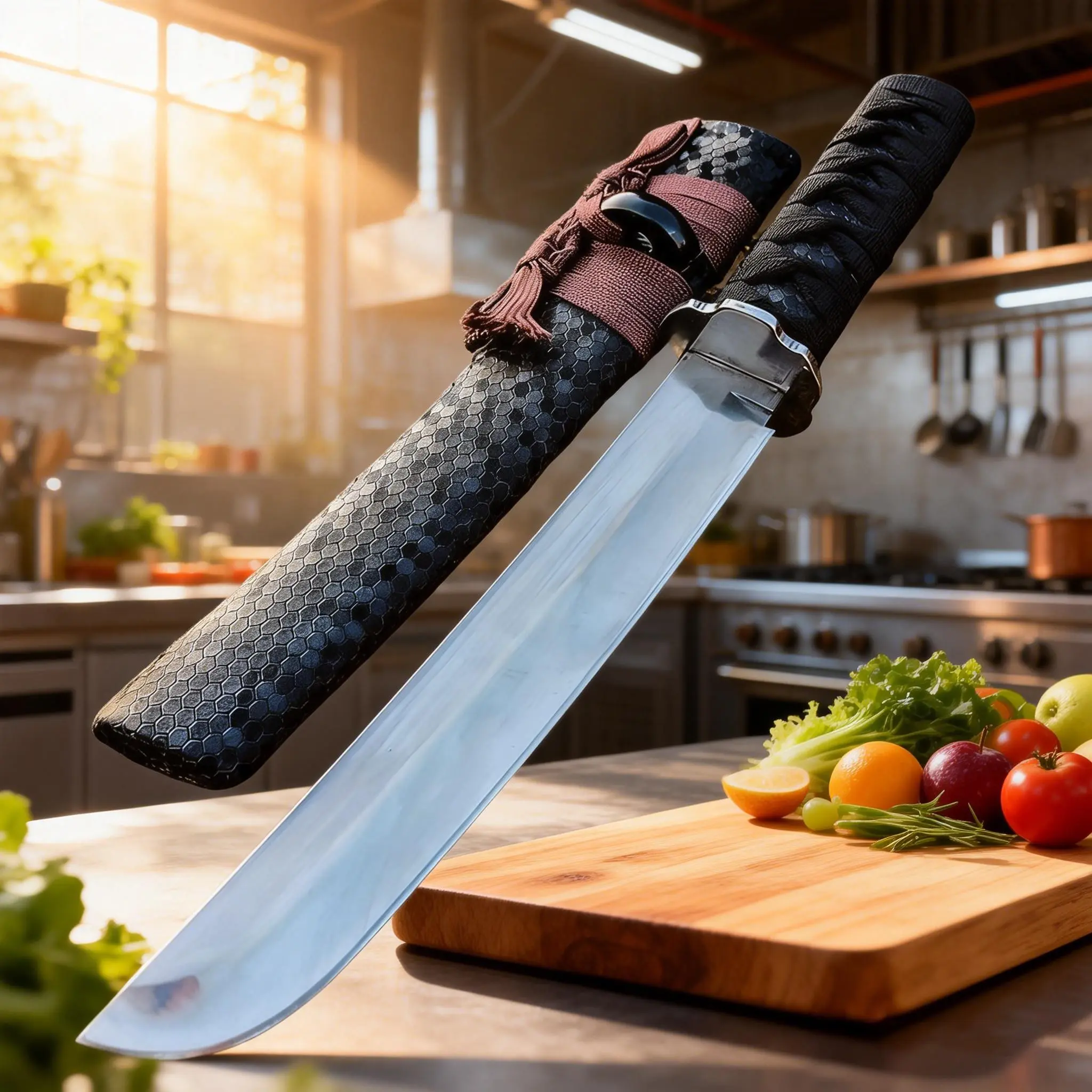 2026 model Japanese retro samurai-style chef's knife, with honeycomb texture handle. The blade is smooth and sharp, making it easy to slice fruits, vegetables and meats. It is a versatile knife suitable for both collection and home kitchen cooking.