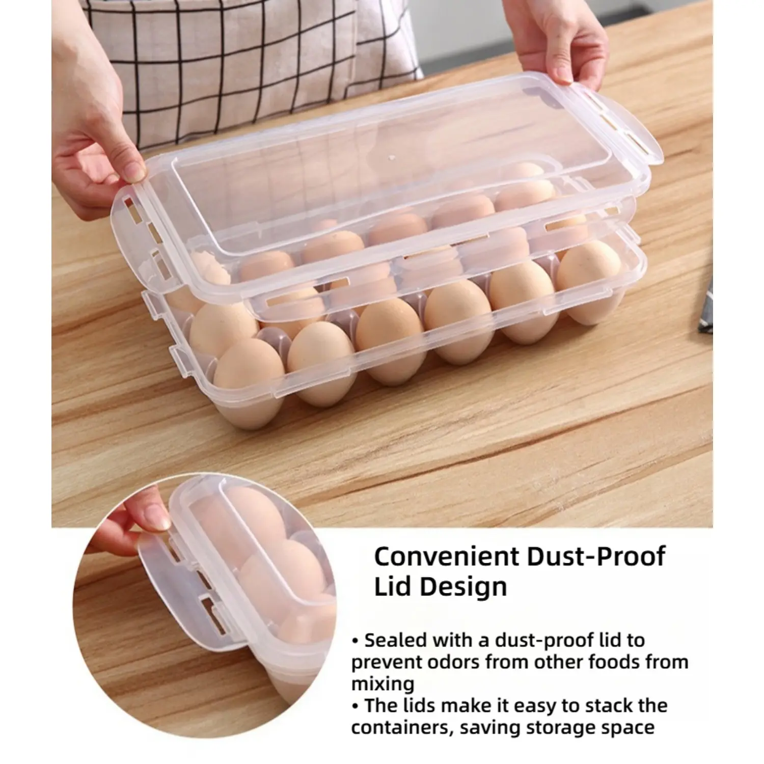 18 Grids Transparent Egg Storage Box, Stackable Refrigerator Egg Holder, Dustproof Shock Resistant Fresh-Keeping Egg Organizer Container for Kitchen