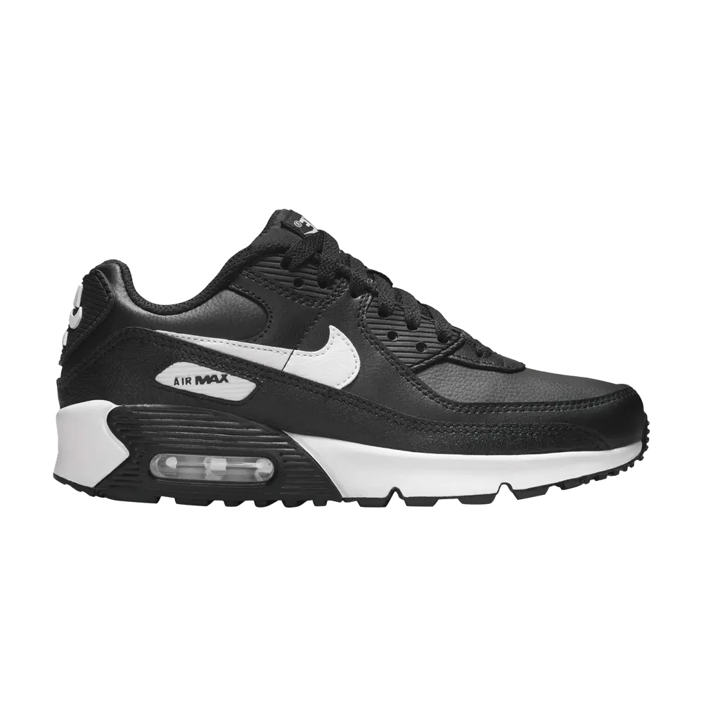 Nike Air Max 90 Leather Grade School 'Black White' (Unisex) Black/Black/White kids running shoes CD6864 029