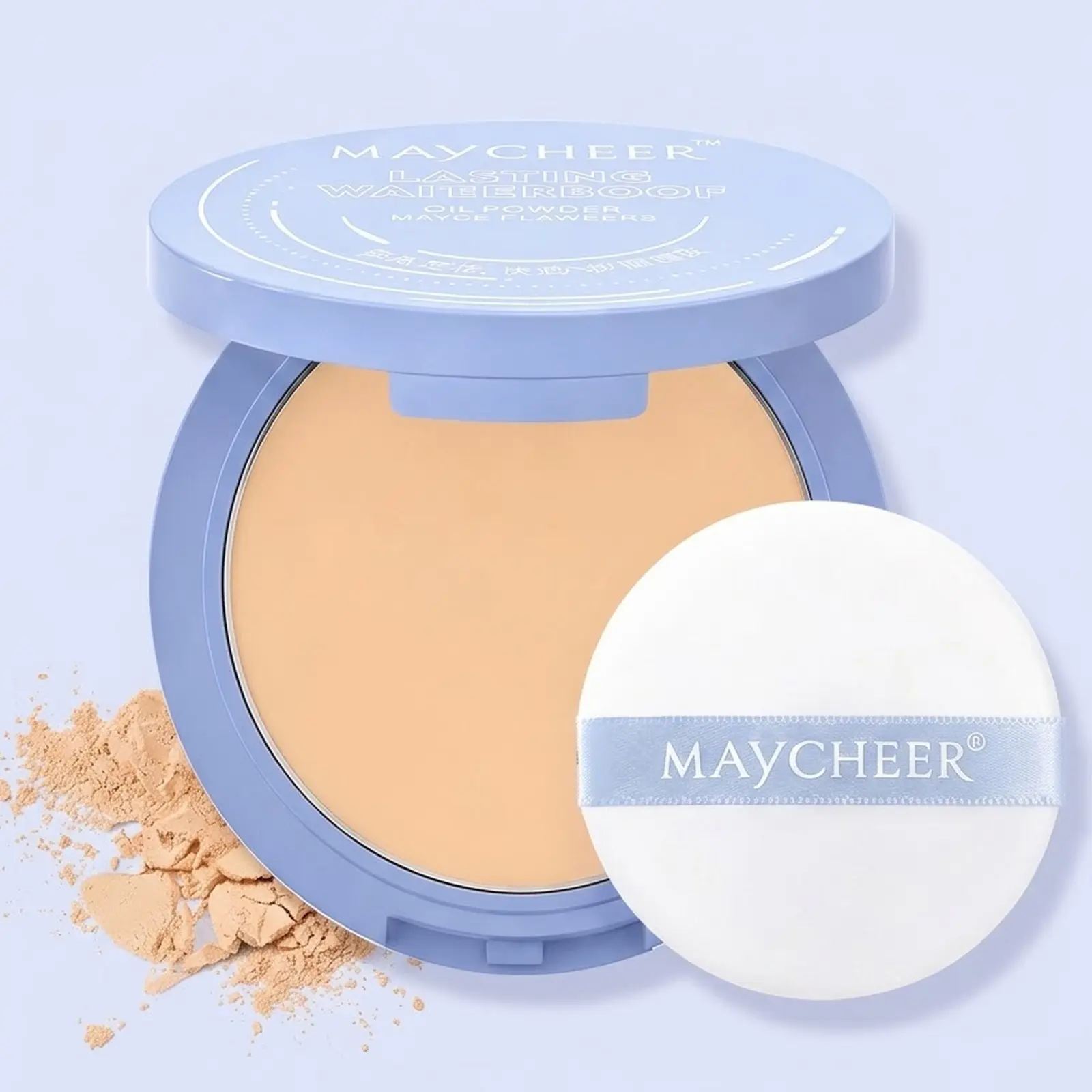 MAYCHEER Flawless Soft-Focus Setting Powder, Pressed Powder Formula – 24-hour oil control, waterproof, sweat-proof, matte finish, 10g, all-day wear, makeup essential for setting and touch-ups.