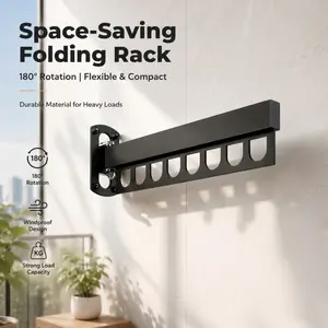 Foldable Wall Mount Clothes Drying Rack, Retractable & Rotatable Design, Space Saving Laundry Hanger Ideal for Small Apartment Balcony Storage