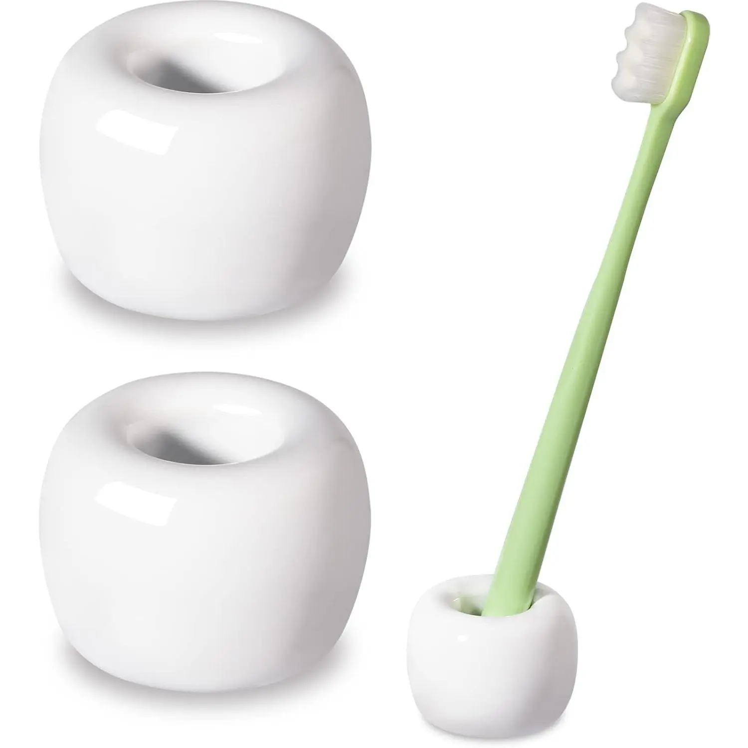 2-Pack White Travel-Friendly Mini Ceramic Toothbrush Holders, Space-Saving Vanity Countertop Bathroom Decor