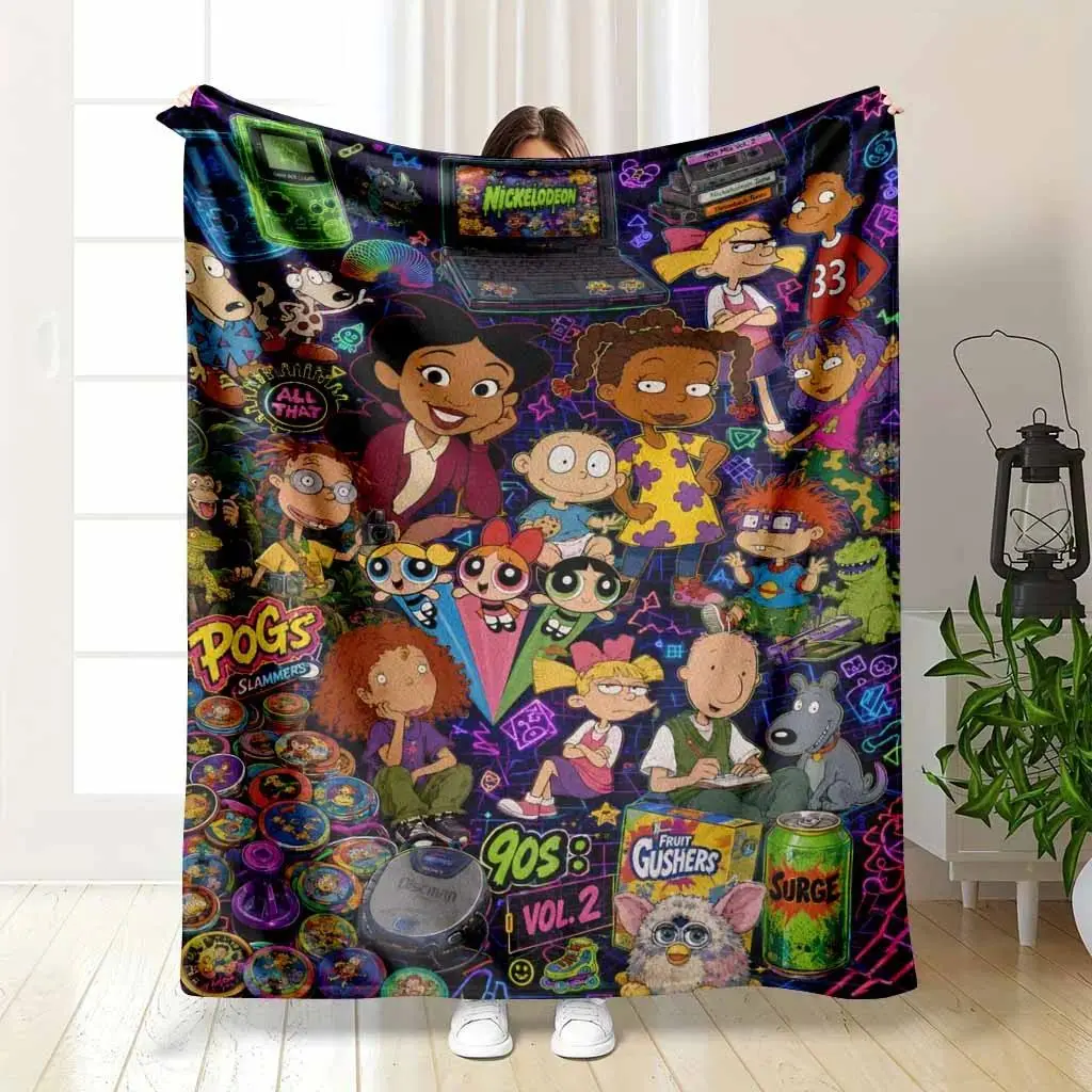 Retro Neon Pop Art Flannel Throw Blanket, cooling blankets cooling blanket blankets quince bedding, Nostalgic Collage Print Soft Cozy Lightweight Warm Blanket Sofa Bed Couch Travel Movie Night Gaming Room Home Decor Gift
