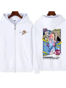 American Street Pop Style Kusuda Harumi Patchwork Portrait Print Zipper Jacket, Unisex Oversize Thick Anime Casual Long Sleeve Cardigan