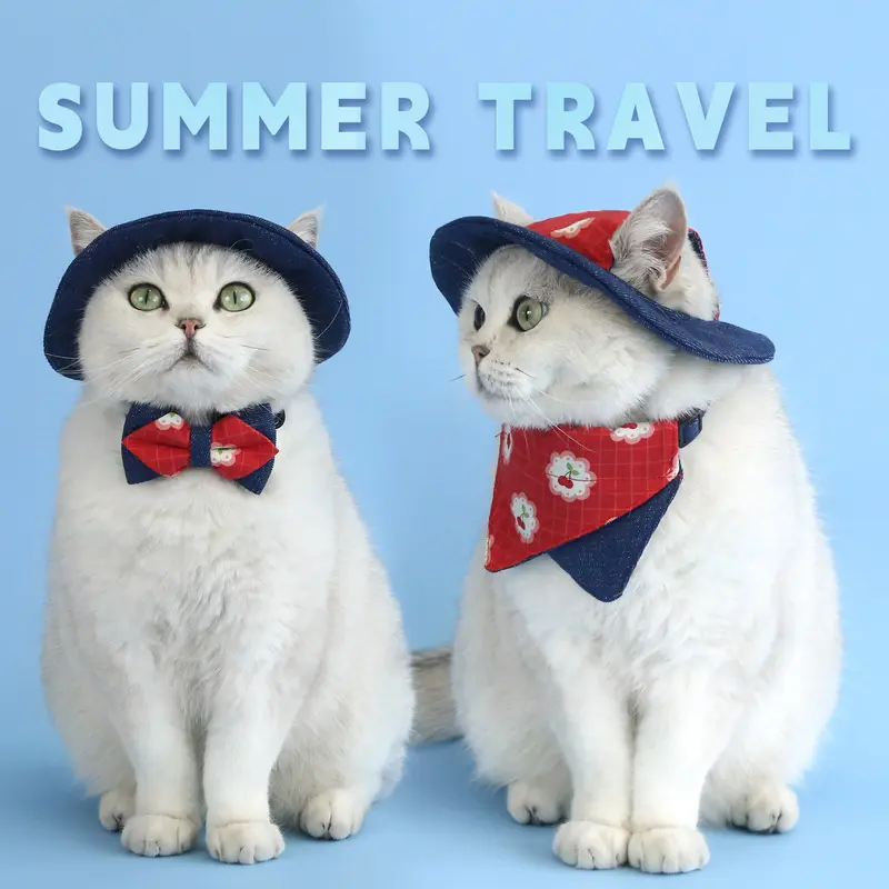 Cowboy Theme Small Dog Summer Sun Hat & Bow Tie Set - 2pcs Sports & Outdoor Pet Accessory Set