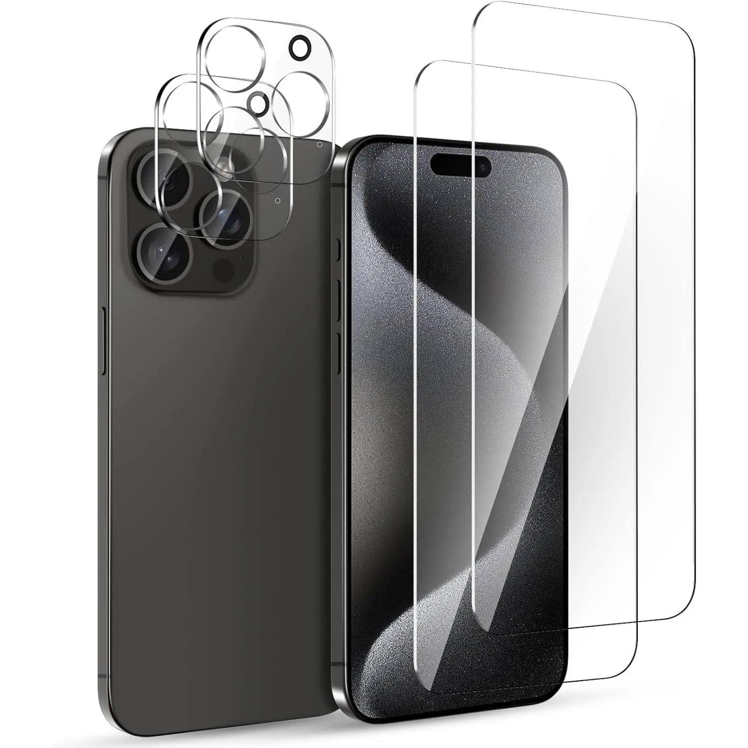2 Pack Screen Protector for iPhone 15 Pro Max 6.7 inch Full Clear Transparent Shockproof 9H Tempered Glass Film with 2 Pack Camera Lens Protector Anti Scratch Case Friendly for 15 Pro Max