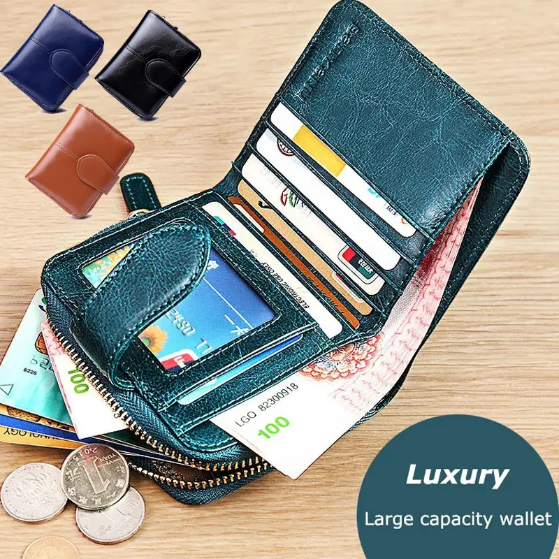Snap Flap Closure Zipper Short Wallet Faux Leather Multi Card Slots Clear ID Photo Window Coin Cash Pocket Large Capacity Mini Clutch Purse for Women Daily Shopping Travel