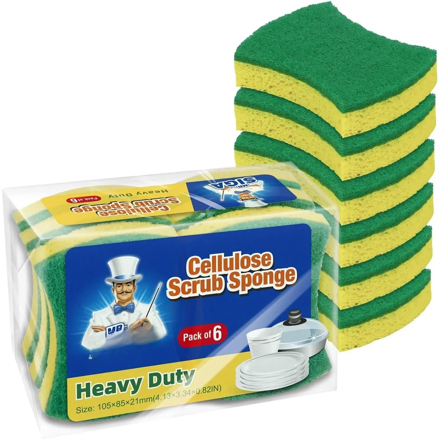 Heavy Duty Cellulose Scrub Sponge, -Sided Dishwashing Sponge for Kitchen, 12 Pack