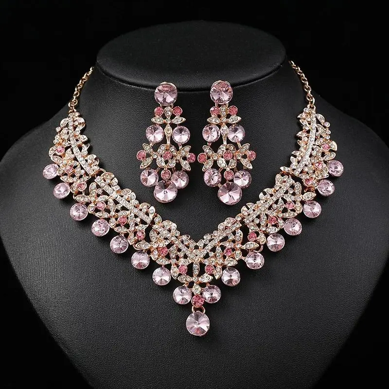 Women's Rhinestone 2-Piece Bridal Jewelry Set, Flower Motif Design, Choker Neckline Necklace & Earrings, Set Includes Wedding Dress Accessory, Luxury Artificial Gemstone Fashion Jewelry, Two Piece Set