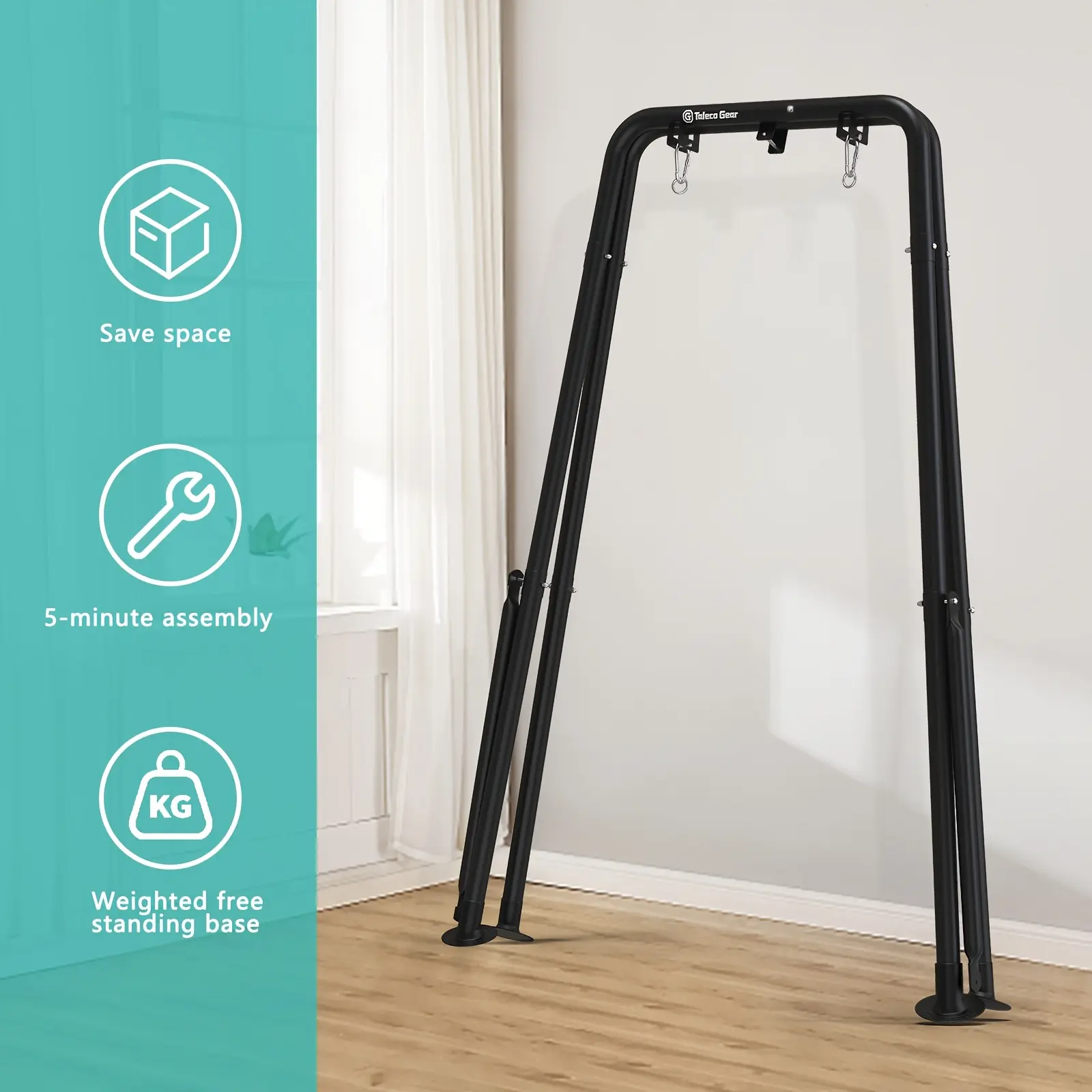 A-Shaped Hammock Chair Stand, Collapsible Swing Frame, Porch Swing Frame, Foldable Heavy-Duty Steel Hammock Stand, Holds up to 300lbs, Indoor and Outdoor Use, Stand Only, Black