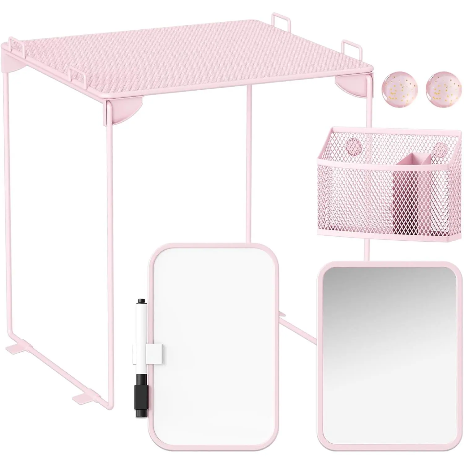 7-Piece Locker Organizer with Shelf, Magnetic Mirror, Magnetic Pen Holder, and Small Magnetic Whiteboard for Back to School or Work