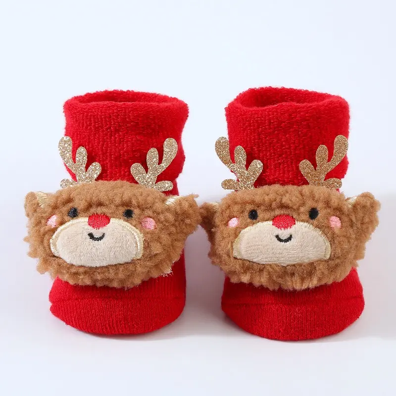Thick Terry Loop Winter Cotton Crew Socks, Vibrant Festive Red Festive Theme Socks, Soft Plush Cold-Resistant Warm Shoes, Stretch Breathable Socks for Indoor Leisure, Holiday Gatherings, and Cold Season Daily Foot Warm Protection