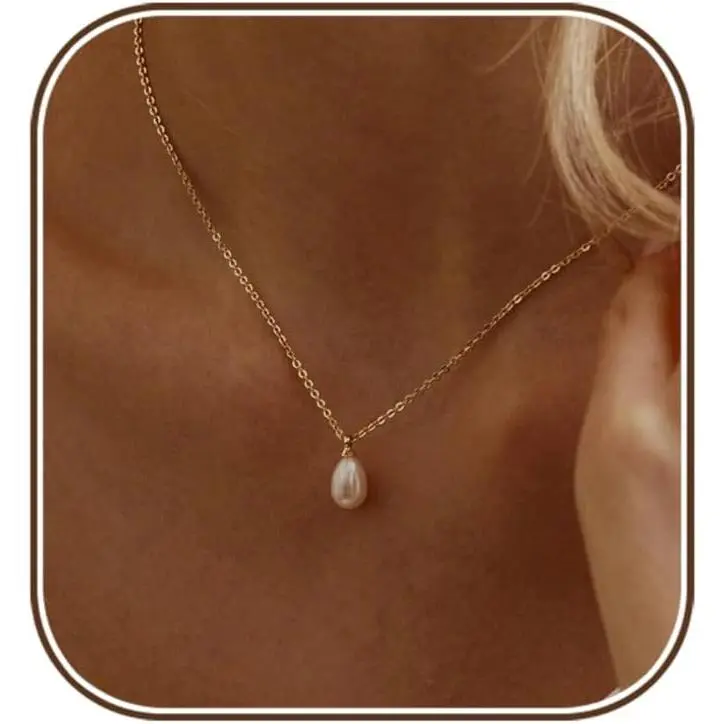 Trendy Pearl Necklace for Women, 14k Gold Plated Dainty Wedding Small Cute Choker, Drop Necklace Vintage Waterproof Jewelry, Prom Gift