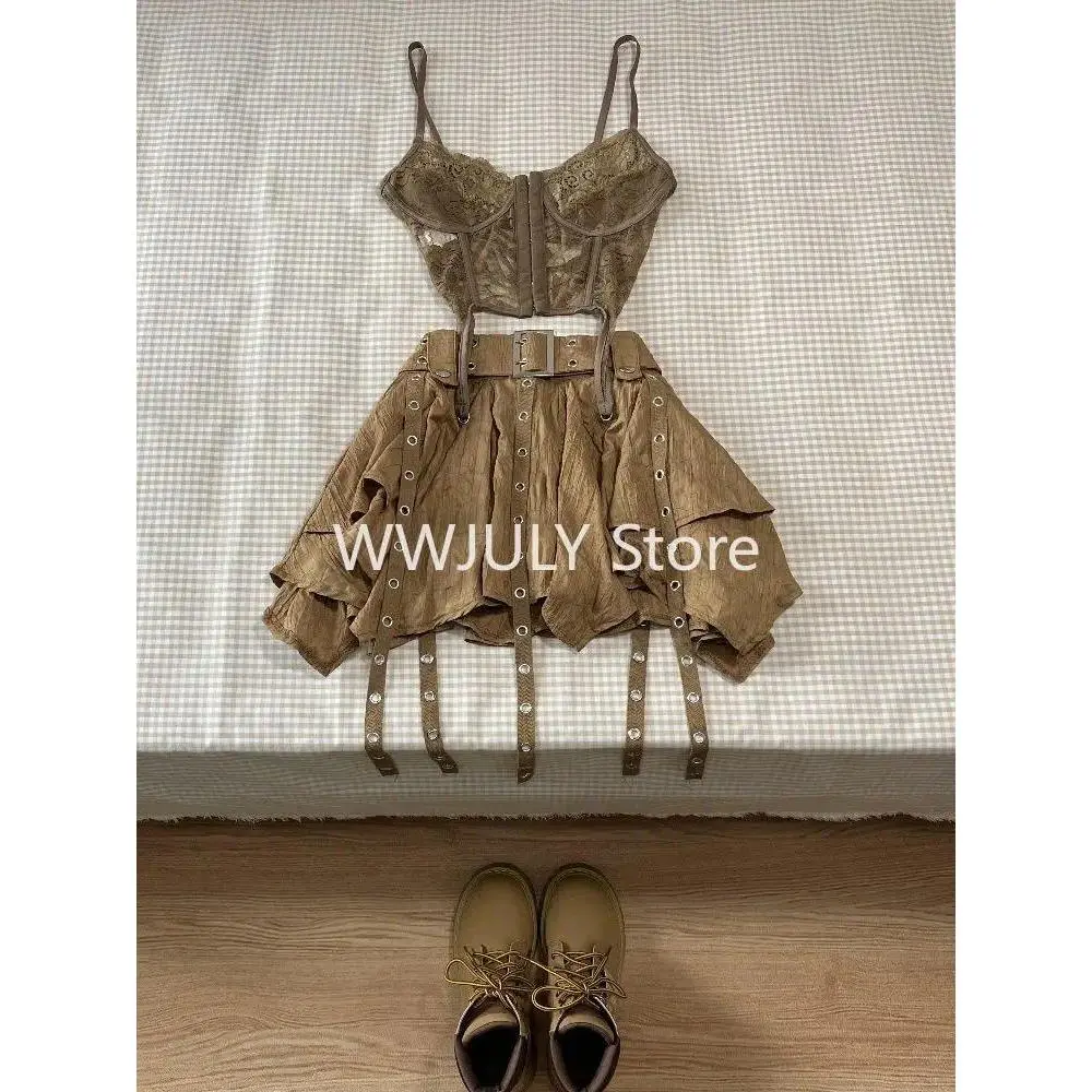 Harajuku Vintage Fashion 3 Piece Set Korean Style Suit Woman Short Cardigan + Slim Vest + Y2k E-Girl High Waist Skirt Hot Girls