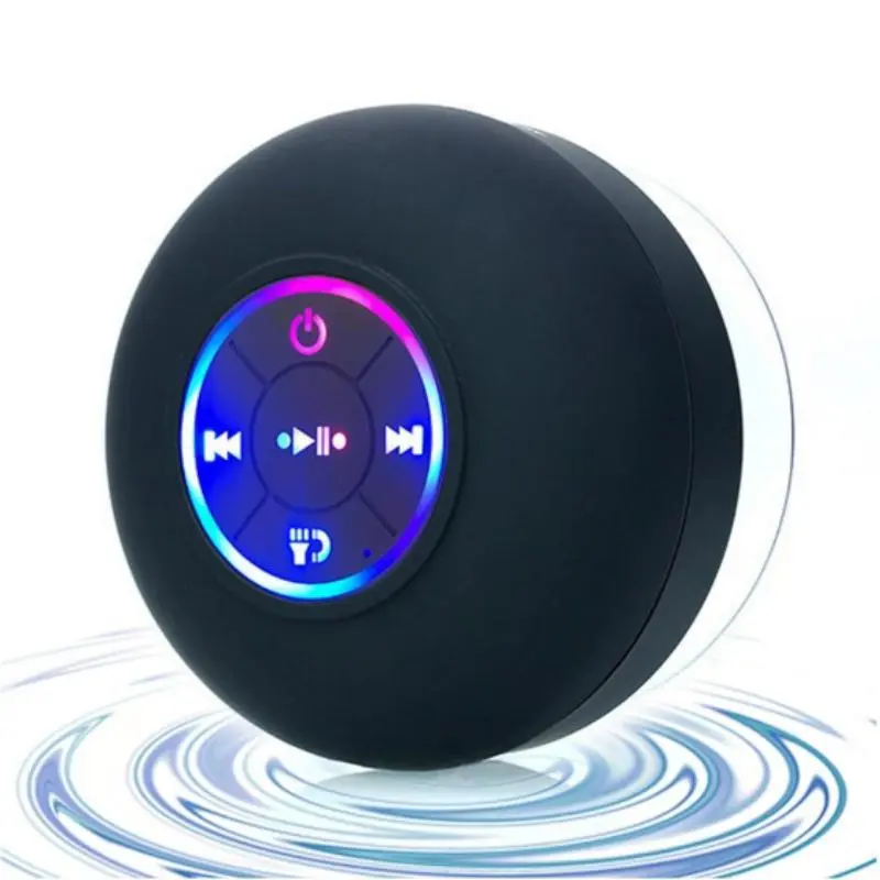 Portable Mini Bluetooth Speaker with Multi-Color LED Lights & Dual Pairing, Waterproof for Shower, Rich Bass, Suction Cup & Mic for MP3