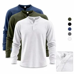 Mens Slim Fit Henley Long Sleeve Shirt Fleece Soft Half Button Collared Neck Casual Top Lightweight Stretch Comfortable Gym Workout Streetwear for Men Young Adults Daily Wear Summer Outfit Gym Sweatwear