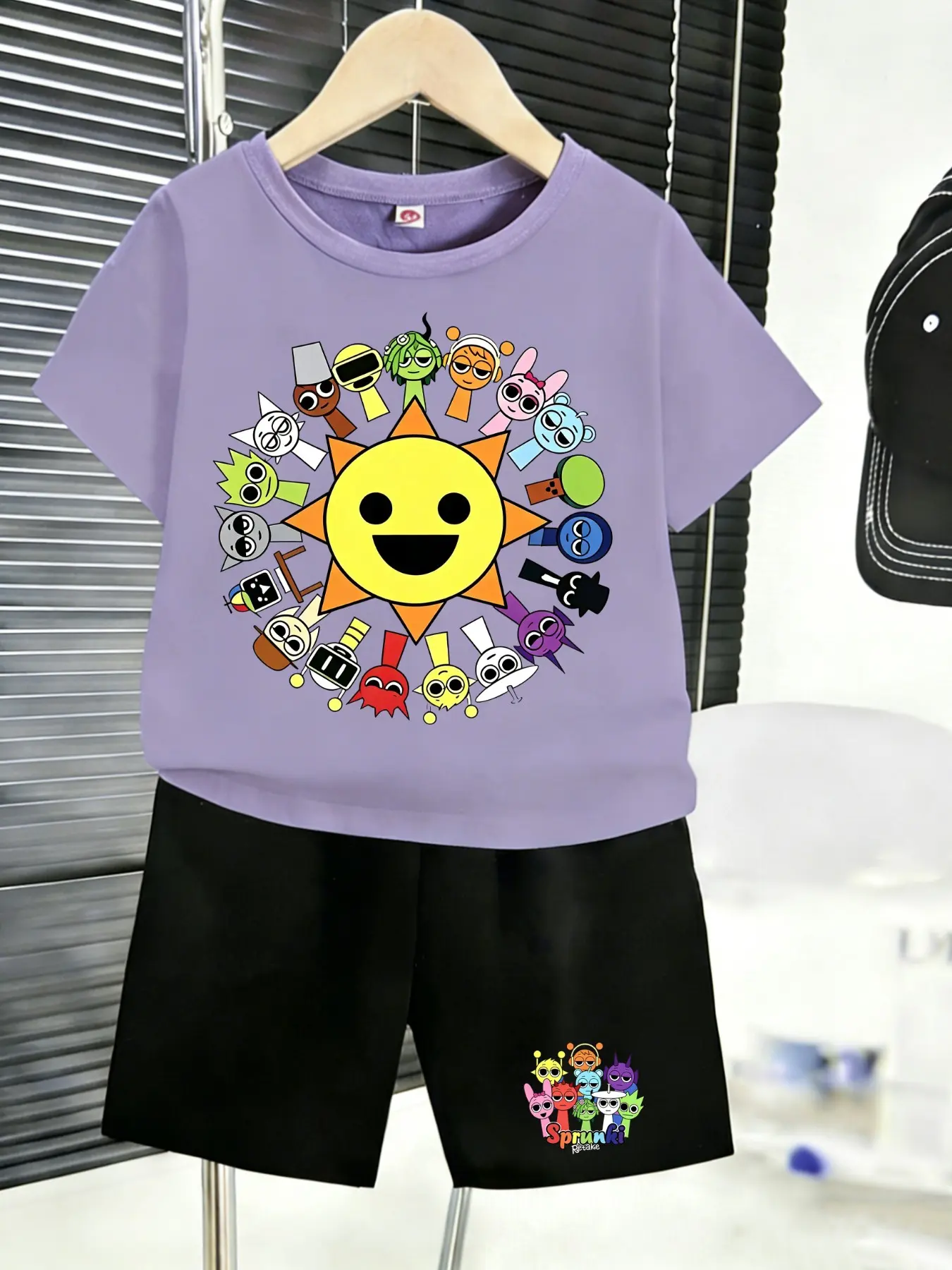 Bestseller Kids Boys Summer Suit Sprunki All Character Sun Graphic Black T-shirt Shorts Versatile Birthday Present