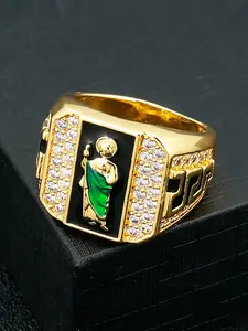 1pc Saint Jude Ring for Men, Elegant Zircon Copper Religious Ring, Perfect for Parties and Daily Wear, Ideal Birthday, Christmas, Father's Day Gift