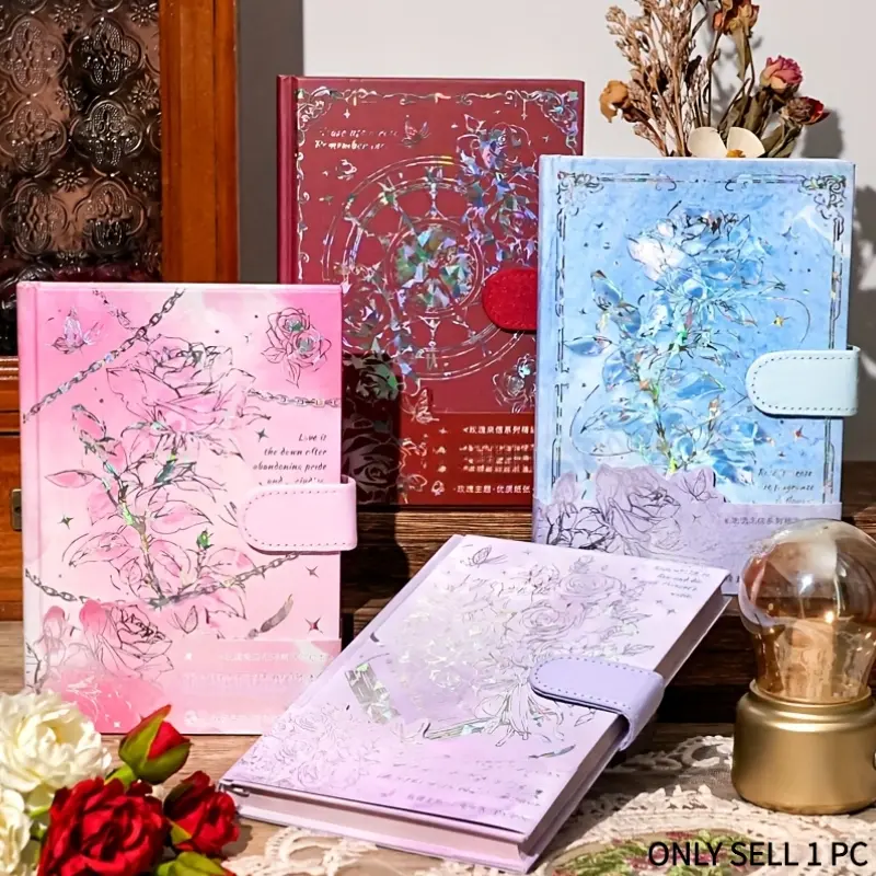 Vintage Rose Magnetic Journal - 3D Pop-Up Cover, Full-Color Silver Foil Rose Interior, Aesthetic Kawaii Notebook for Girls, Students, Diary & Gifts