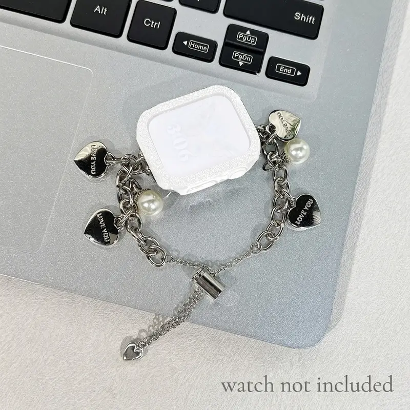 Heart & Faux Pearl Decor Watch Band (Band Only), Smart Watch Accessories for Women, Compatible with Apple Watch Ultra Series 9/8/7/6/5/4/3/2/1/SE, Smart Watch Straps, Wearable Tech Accessories, Wearable Accessory