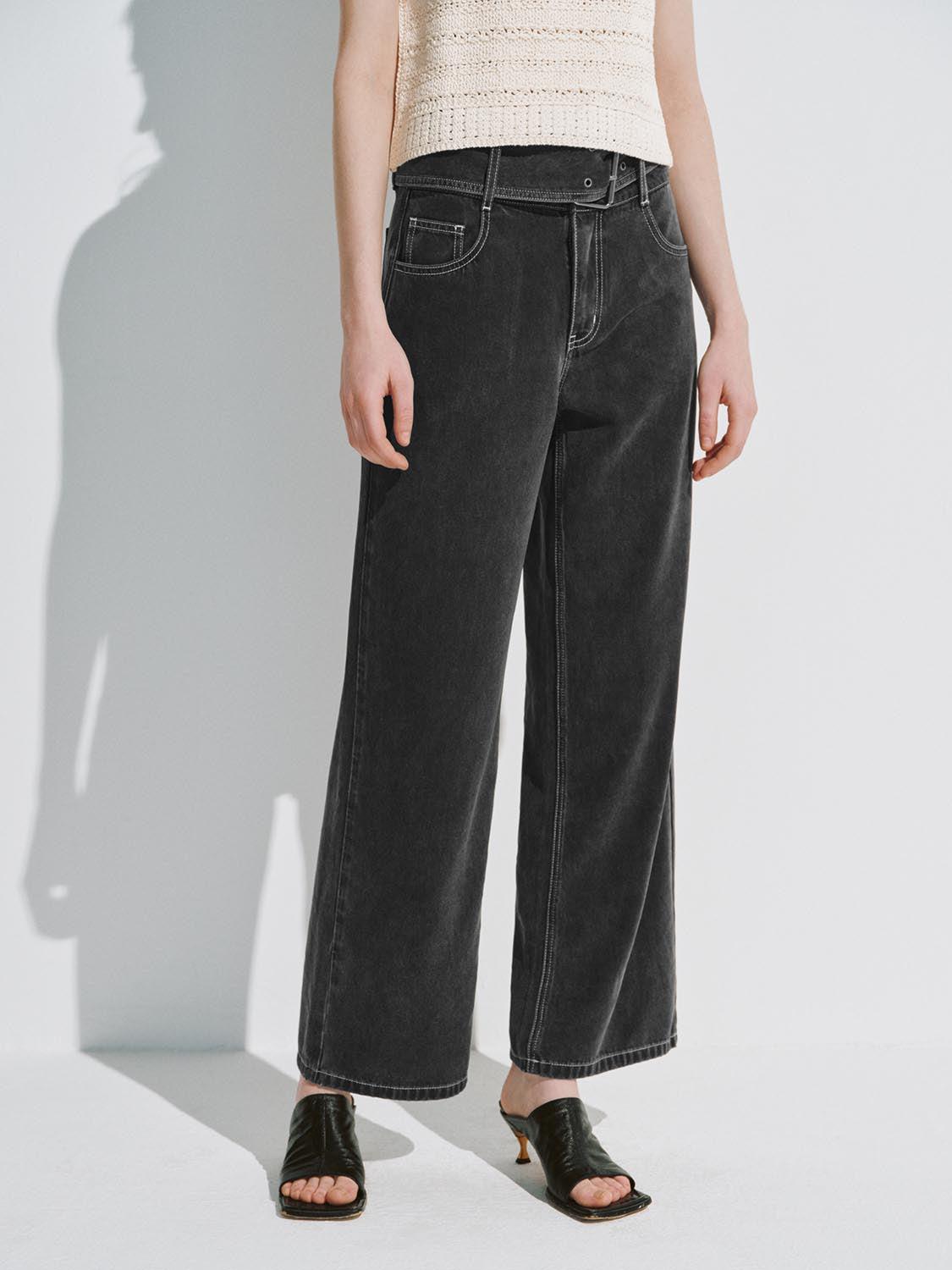 URBAN REVIVO 2026 Summer Women's Retro Stylish Belted Lyocell Wide-Leg Jeans