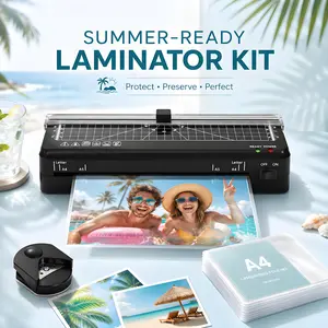 Portable A4 Laminator Machine, 4-in-1 Thermal Laminator Kit with Built-in Paper Cutter, Corner Rounder and Laminating Pouches, Compact Laminator for Photos, Documents, Cards, Home, Office and School